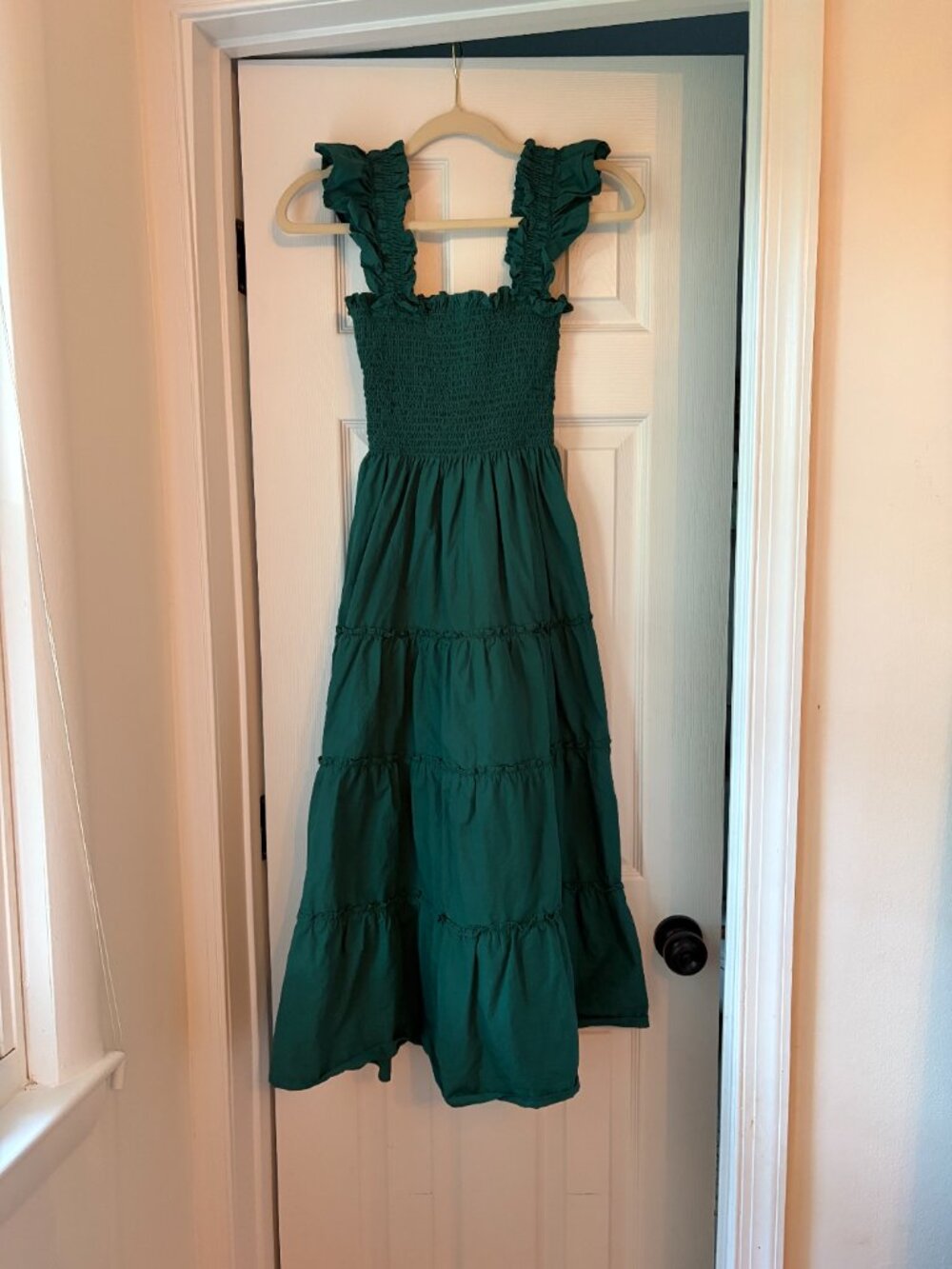 100% Organic Cotton Poplin Smocked Midi Dress XS, Jade Green - Picture 3 of 3